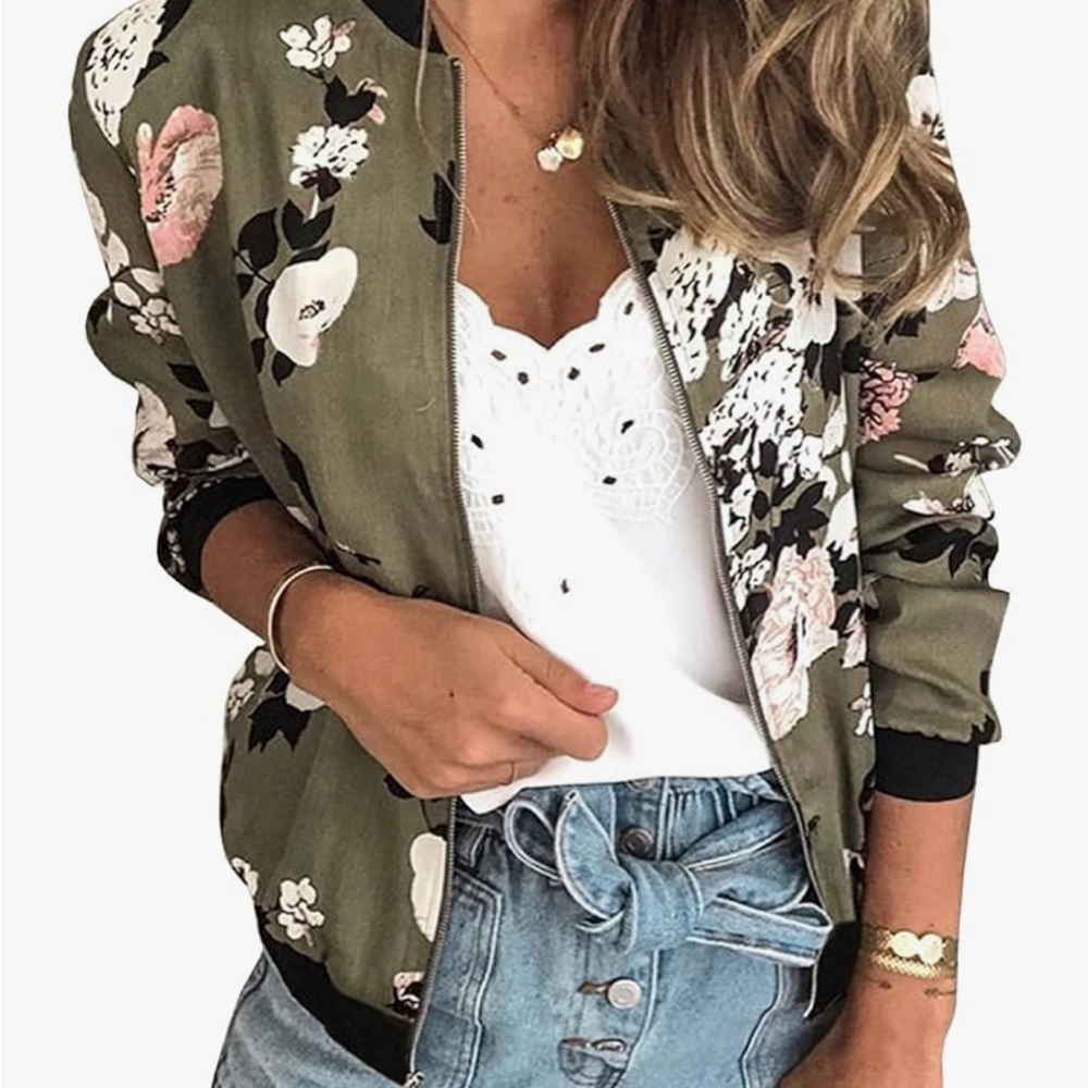 Wish Bomber Jacket Black and Brown Artistic Floral